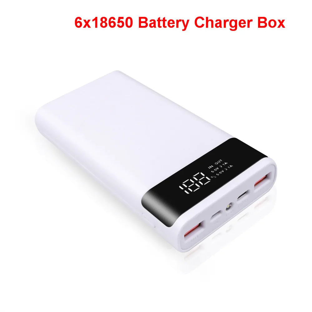 Dual USB Micro USB Type C Power Bank Shell DC 5V DIY 6*18650 Case Battery Charge Storage Box LED Display Flashlight