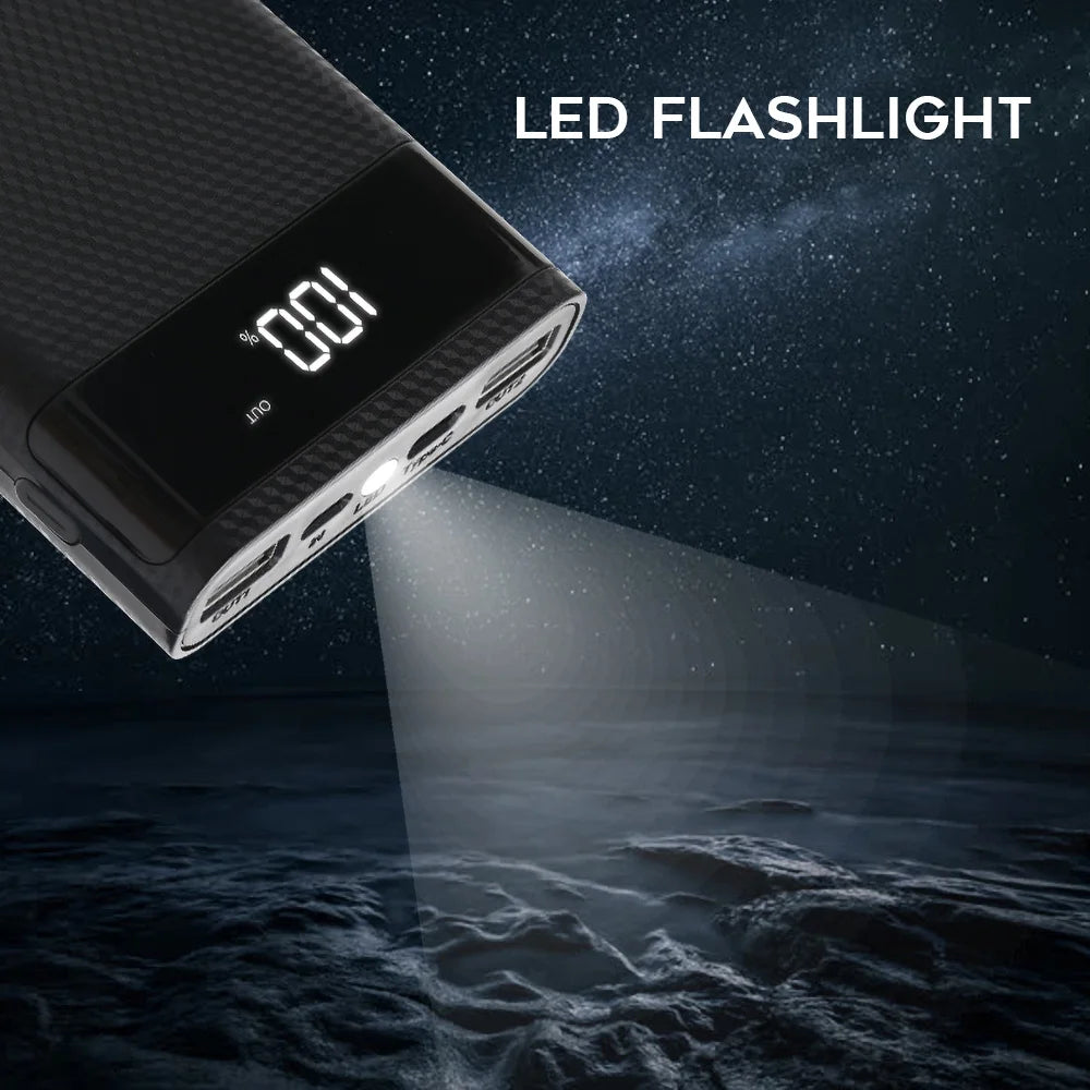 Dual USB Micro USB Type C Power Bank Shell DC 5V DIY 6*18650 Case Battery Charge Storage Box LED Display Flashlight