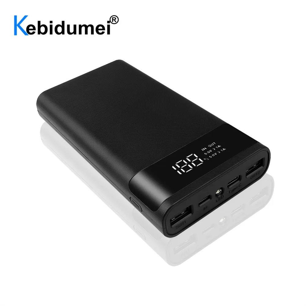 Dual USB Micro USB Type C Power Bank Shell DC 5V DIY 6*18650 Case Battery Charge Storage Box LED Display Flashlight