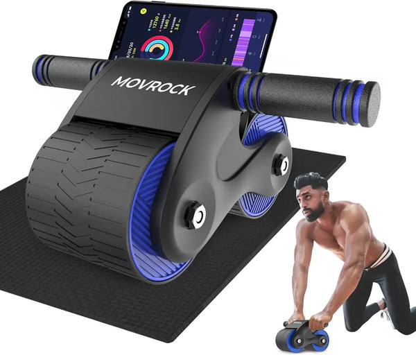Ab Roller Wheel with Automatic Rebound for Home Gym Core Fitness Sturdy Abdominal Exercise Equipment Includes Knee Pad Perfect f