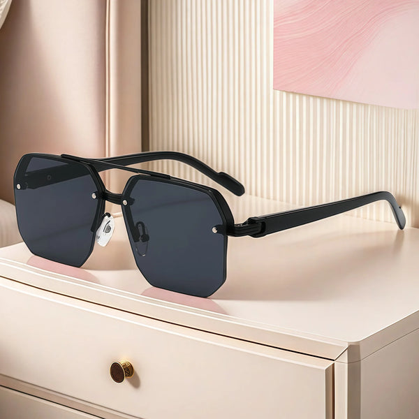 2025 Men's Metal Sunglasses Square Half Frame Rice Nails Casual Trend Personality Retro Fashion Outdoor Sports Eyeglasses