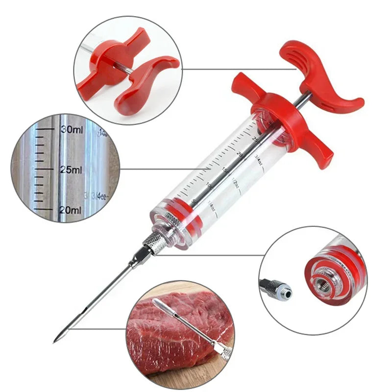 30ml Food Grade PP Stainless Steel Needles Spice Syringe Set BBQ Meat Flavor Injector Kithen Sauce Marinade Syringe Accessory