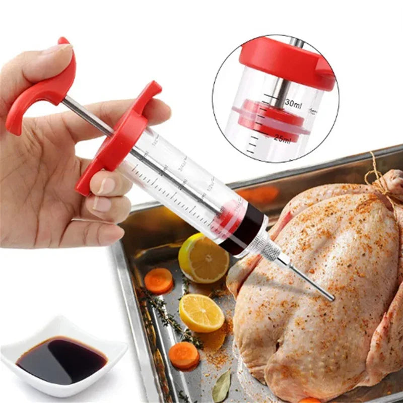 30ml Food Grade PP Stainless Steel Needles Spice Syringe Set BBQ Meat Flavor Injector Kithen Sauce Marinade Syringe Accessory