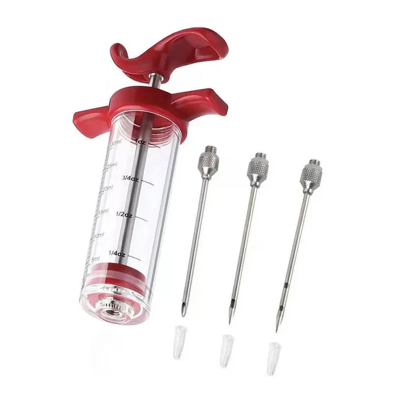 30ml Food Grade PP Stainless Steel Needles Spice Syringe Set BBQ Meat Flavor Injector Kithen Sauce Marinade Syringe Accessory