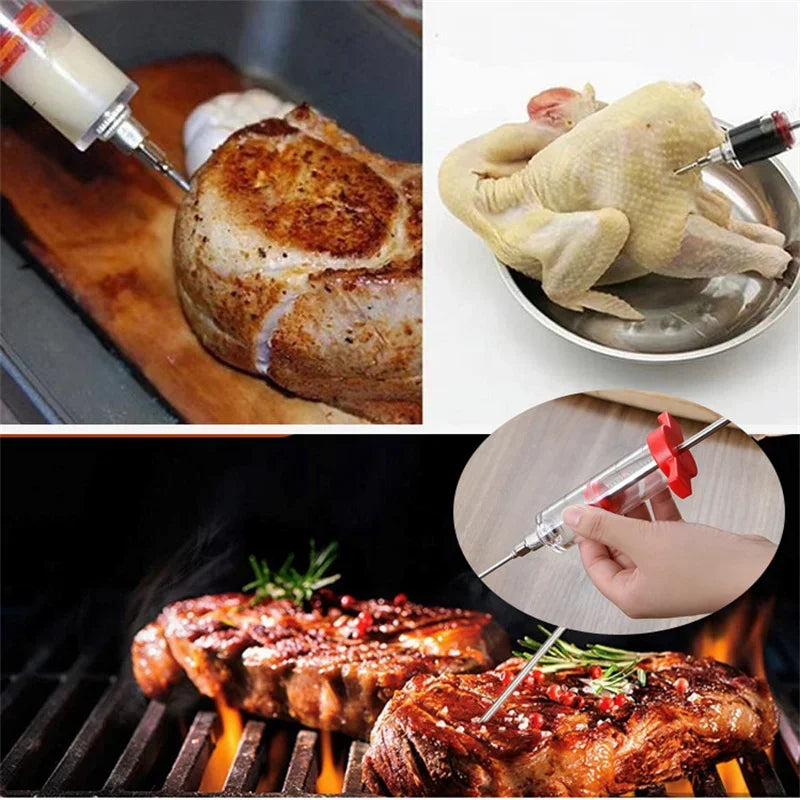 30ml Food Grade PP Stainless Steel Needles Spice Syringe Set BBQ Meat Flavor Injector Kithen Sauce Marinade Syringe Accessory