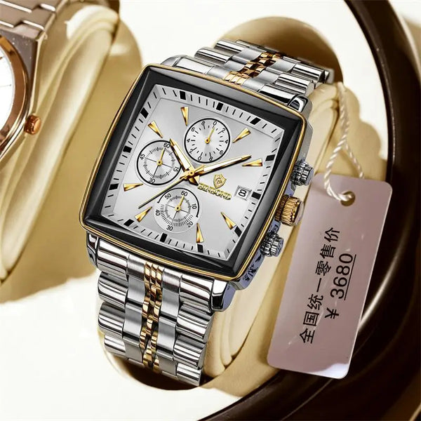 2025 New Fashion Men Watch Luminous Waterproof Chronograph Date Man Wristwatch Square Stainless Steel Quartz Men's Watches Reloj