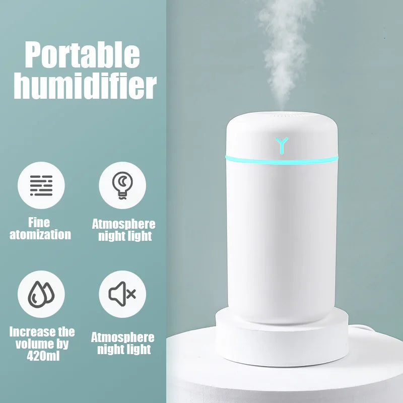 420ml Air Humidifier Portable USB Aroma Oil Diffuser with Colorful Light Cool Mist Sprayer For Bedroom Home Office Car Purifier