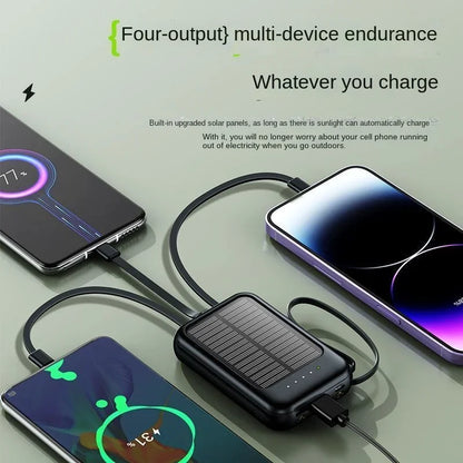 Comes with A 4-wire Solar Power Bank, 10000mAh Compact, Portable, High-capacity, Universal Fast Charging Mobile Power Bank