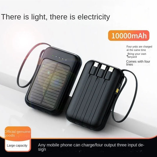 Comes with A 4-wire Solar Power Bank, 10000mAh Compact, Portable, High-capacity, Universal Fast Charging Mobile Power Bank