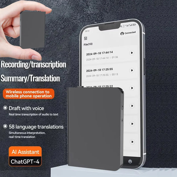 Intelligent AI ChatGPT-4 App Phone Call Voice Recorder Free Realtime Translator Summarize 58 Language Device Audio Dictaphone