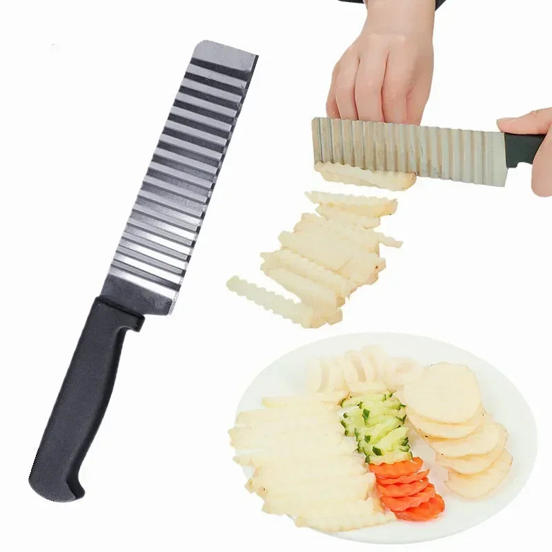 Crinkle Wavy Slicer Knife Stainless Steel Potato Chip Slicer Dough Vegetable Fruit Potato Cutter Chopper French Kitchen Tools