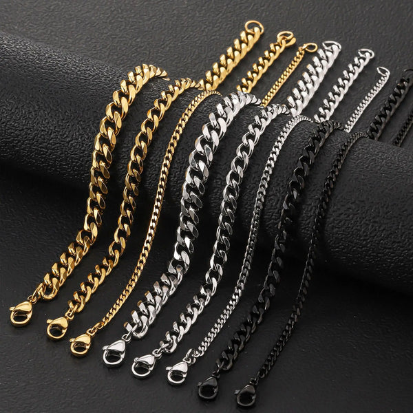 HNSP 316L Stainless Steel Cuban Link Chain Necklace For Men Women 3MM-12MM Thick Neck Choker Accessory Jewelry