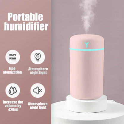 420ml Air Humidifier Portable USB Aroma Oil Diffuser with Colorful Light Cool Mist Sprayer For Bedroom Home Office Car Purifier