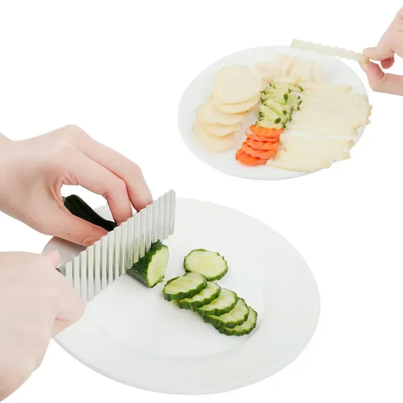 Crinkle Wavy Slicer Knife Stainless Steel Potato Chip Slicer Dough Vegetable Fruit Potato Cutter Chopper French Kitchen Tools