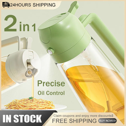 Dual Purpose Kitchen Oil Spray Can Leakproof Oil Can Glass Spray Bottle Kitchen for Barbecue Air Frying Pan Oven and SteakFrying