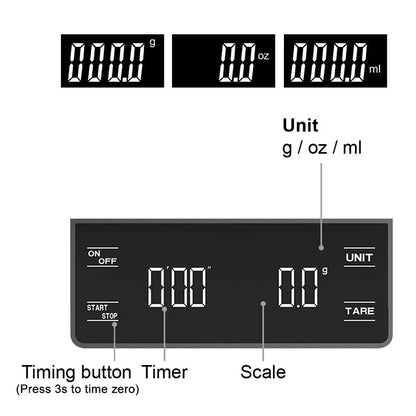 3kg/0.1g Digital Kitchen Weight Grams Electronic Balance High Precision Coffee Scale Portable With Timer Food Espresso